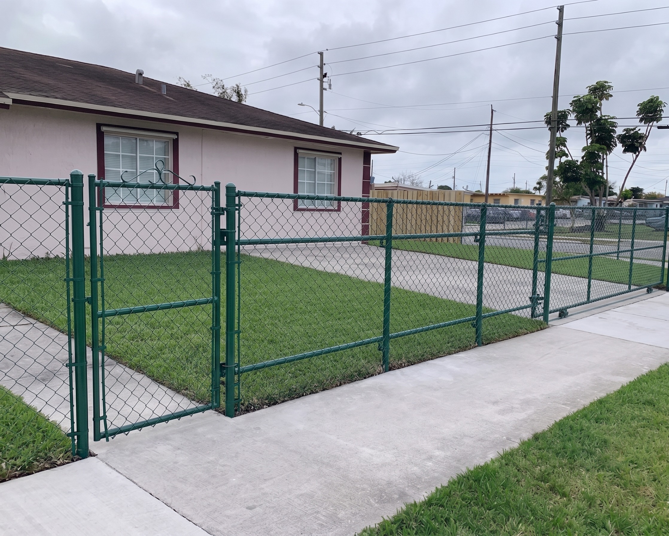 Green chain link fence